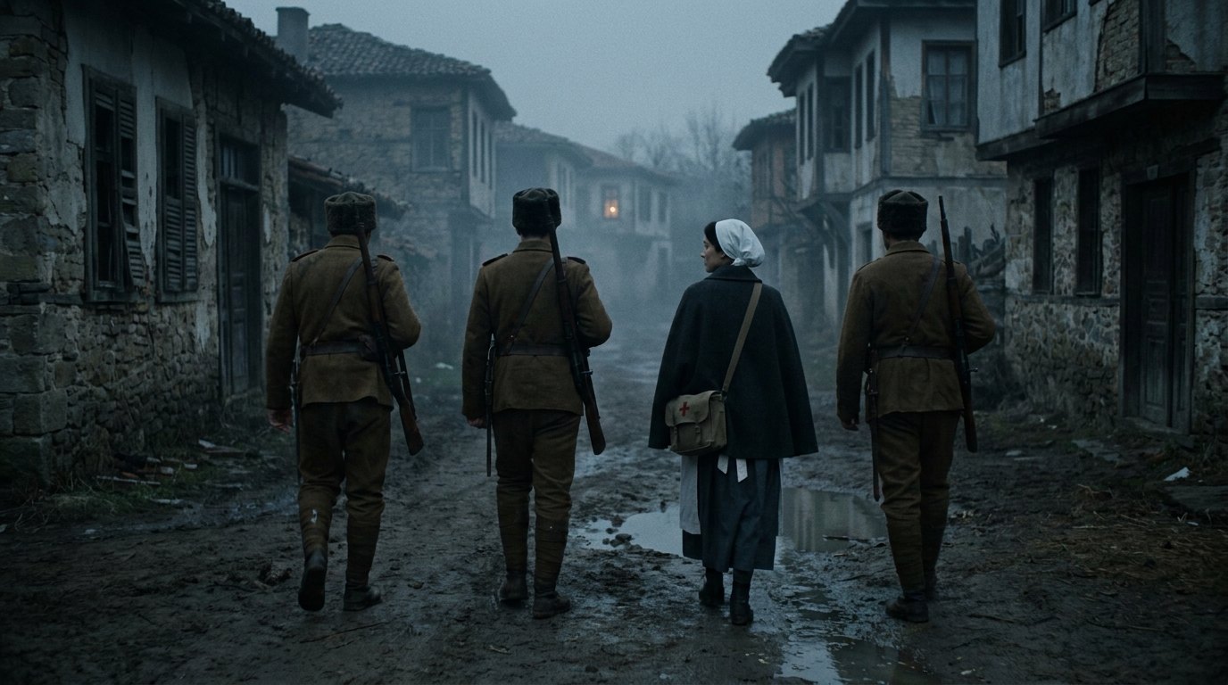 Dört kişi köye giriyor